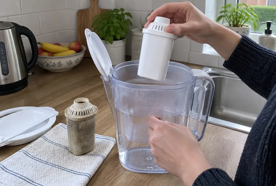 Replacing the cartridge in a water filter jug